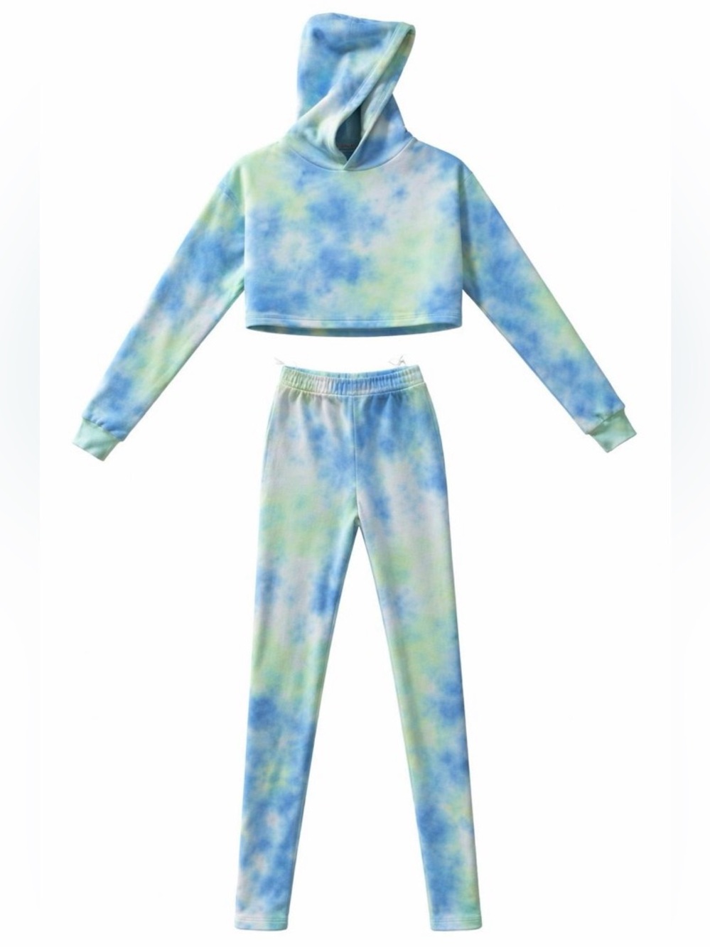 Womens Tie-Dye Hooded 2 piece Set - Blue & Green